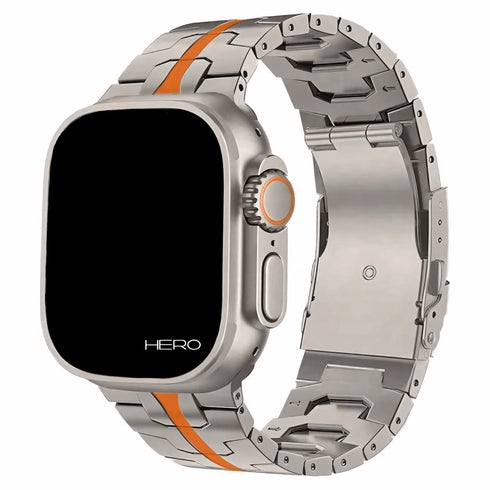 Premium Titan Armband Hero mit Sicherheitsschließe für alle Apple Watch Serien (Titan|Orange)